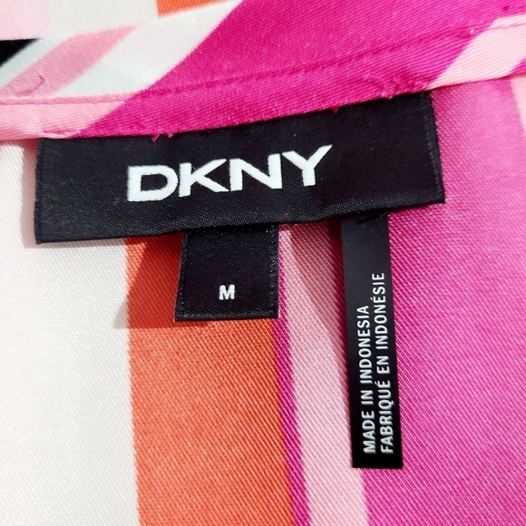 DKNY Women's Multi Colors Sleeveless Top Blouse Size Medium Tie Waist - Picture 10 of 11